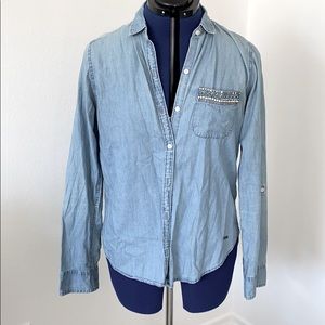 Denim Hollister Shirt w/ Embellished Pocket SZ M